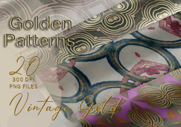 20 Vintage Patterns with Gold PNG