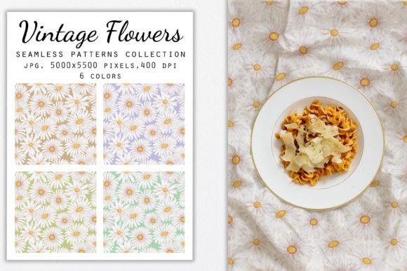 Chamomile Flowers Seamless Patterns: A Vintage Watercolor Design Set for Creative Projects
