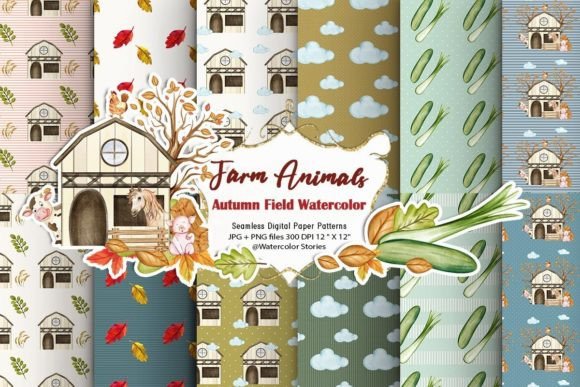 Farm Animals Autumn Field Patterns: A Versatile Watercolor Resource for Creative Professionals