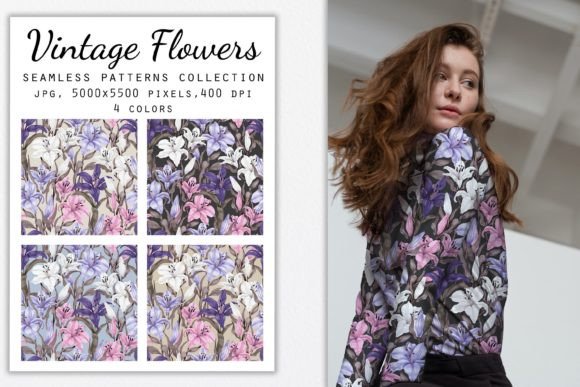 Lily Flowers Seamless Patterns Set