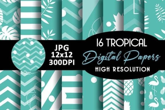 Mint Tropical Digital Papers Patterns
