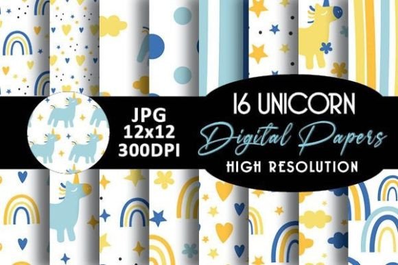 Pastel Unicorn Patterns Digital Paper