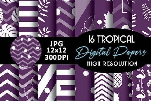 Purple Tropical Digital Papers Patterns