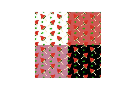 Set of Seamless Patterns with Pieces of Ripe Juicy Watermelon on Stick
