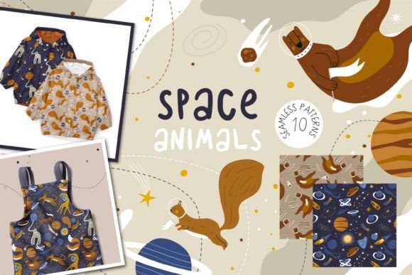 Space Animals Seamless Patterns