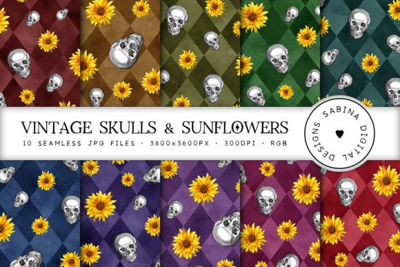 Vintage Skulls Sunflowers Patterns: Where Nostalgic Aesthetics Meet Modern Design Flexibility