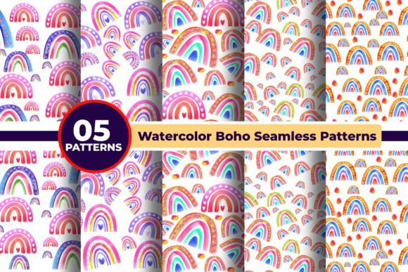 Watercolor Boho Seamless Patterns Set 01