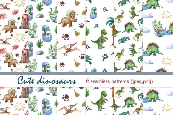 Watercolor Dinosaurs Patterns